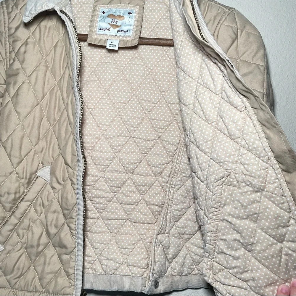 Kids Gap Y2K‎ Quilted khaki Zip Up Jacket Size XXL Corduroy Trim